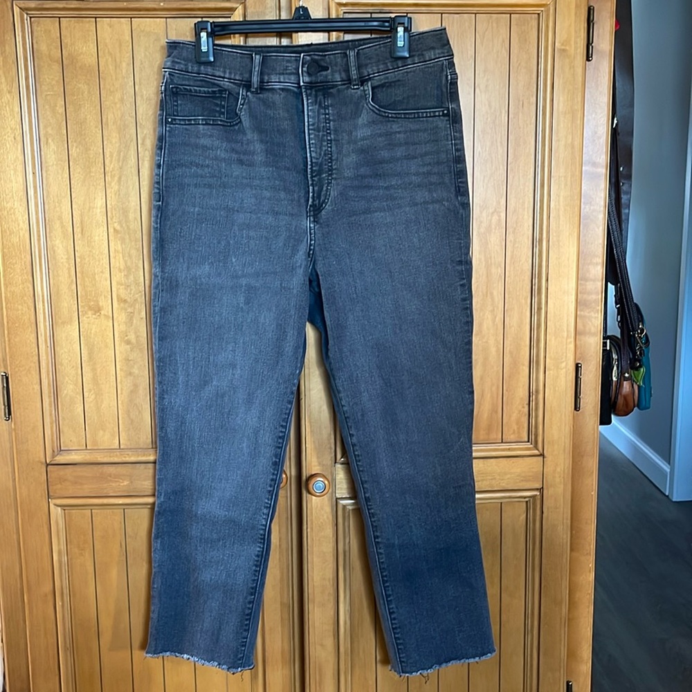 Express slim super high rise denim perfect dark gray jeans